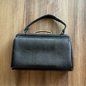 Vintage Lizard Leather Black Handbag Purse.